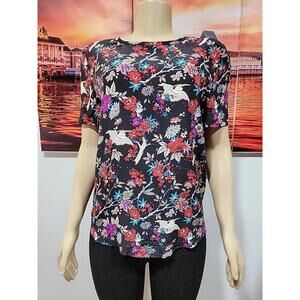 Equipment Femme Silk Lightweight Blouse Small Women’s Floral Blue Red #C